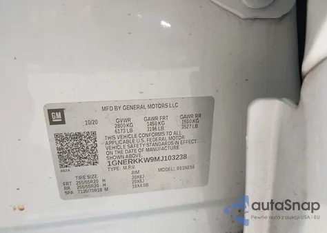 2021 Chevrolet Traverse Fwd Premier z USA, uszkodzony, nr VIN 1GNERKKW9MJ103238